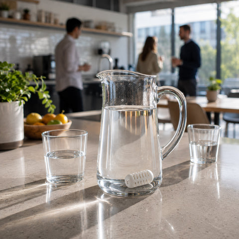 GOpure Pod in a water jug for shared drinking water at work