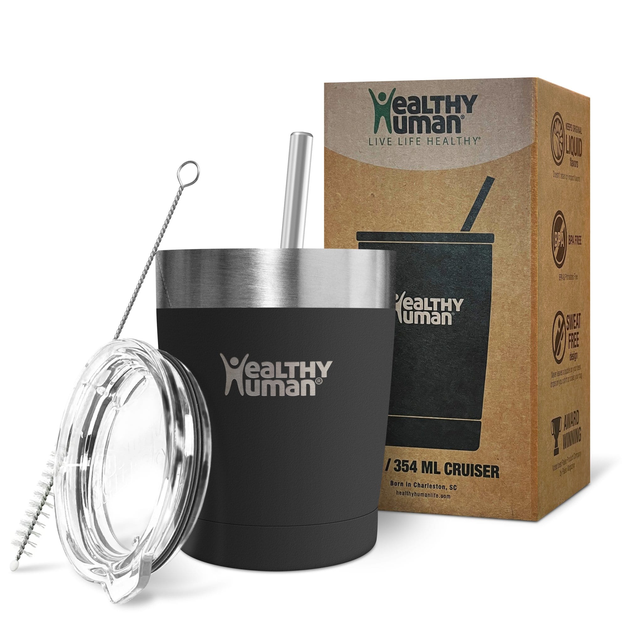 12oz Large Stainless Steel Tumbler & Straw - Healthy Human